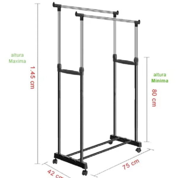 Organizador De Ropa Doble Ropero Metalico Con Ruedas - Image 3