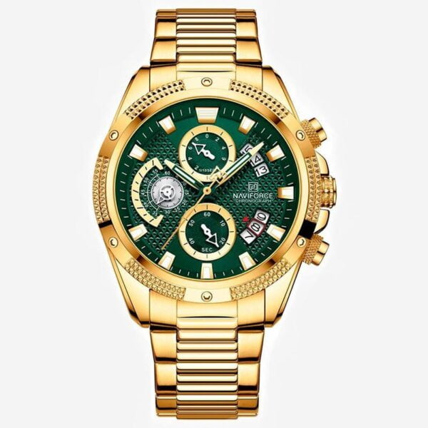 Reloj Naviforce Original Con Cronógrafos Dorado Y Verde