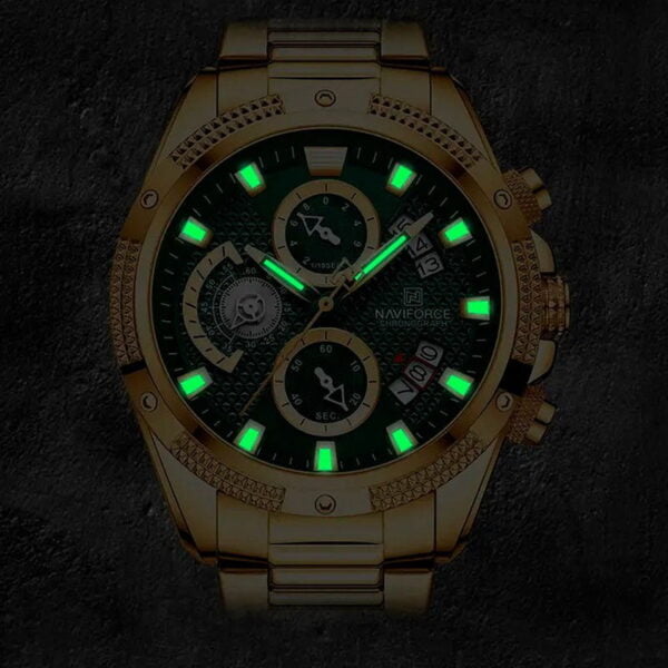 Reloj Naviforce Original Con Cronógrafos Dorado Y Verde - Image 3