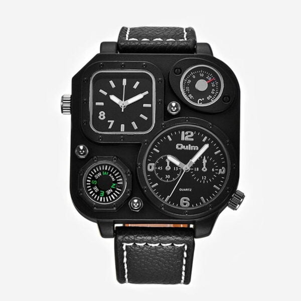 Reloj Marca Oulm Negro Para Hombre Correa De Cuero