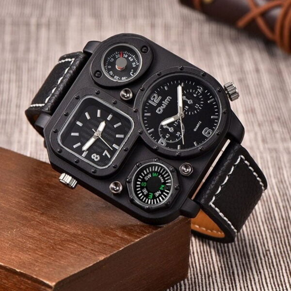 Reloj Marca Oulm Negro Para Hombre Correa De Cuero - Image 2