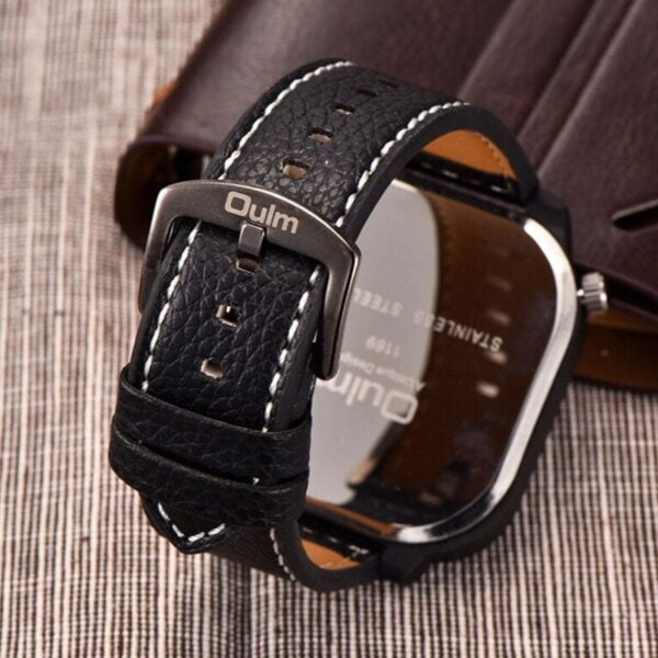 Reloj Marca Oulm Negro Para Hombre Correa De Cuero - Image 3