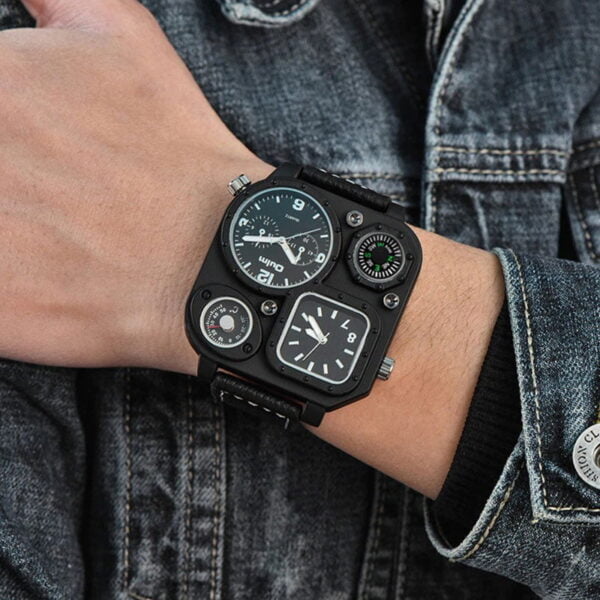 Reloj Marca Oulm Negro Para Hombre Correa De Cuero - Image 4