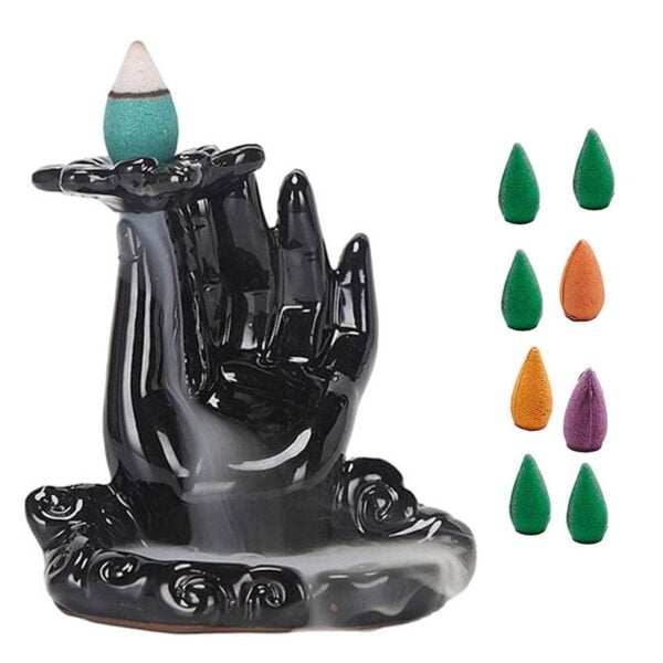 Mano Flor De Loto Quemador De Incienso Cascada En Porcelana - Image 2