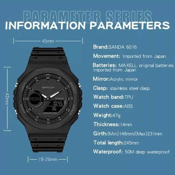 Reloj Sanda 6016 Negro Digital Para Hombre Original - Image 4