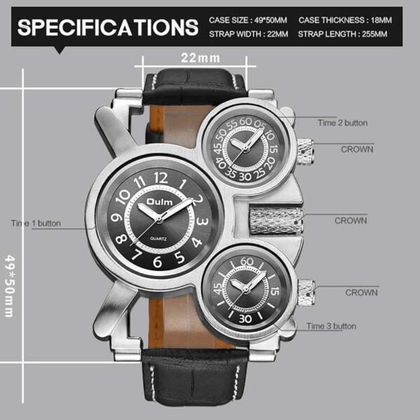 Reloj Oulm Original Multifunción 3 Diales Militar - Image 3