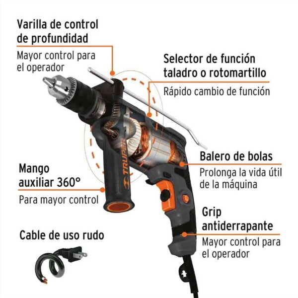 Taladro Truper Rotomartillo Industrial 1/2" 700 W - 19457 - Image 3