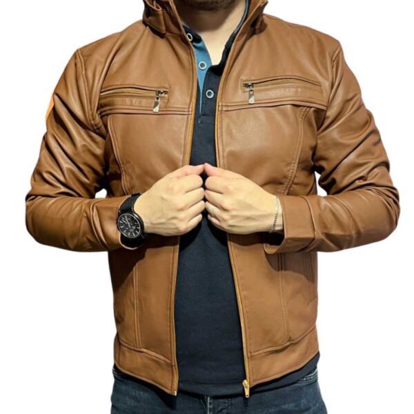 Chaqueta Color Miel Para Hombre Diseño Clásico Chamarra Moto-3