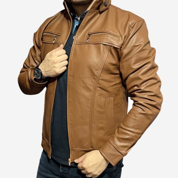 Chaqueta Color Miel Para Hombre Diseño Clásico Chamarra Moto