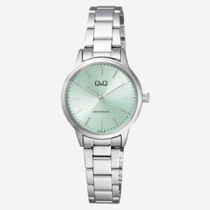 Reloj Para Dama Q&Q Plateado Fondo Azul Contramarcado