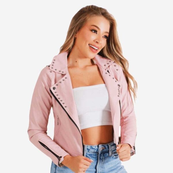 Chaqueta Rosa Para Dama Chamarra Rosa Con Taches