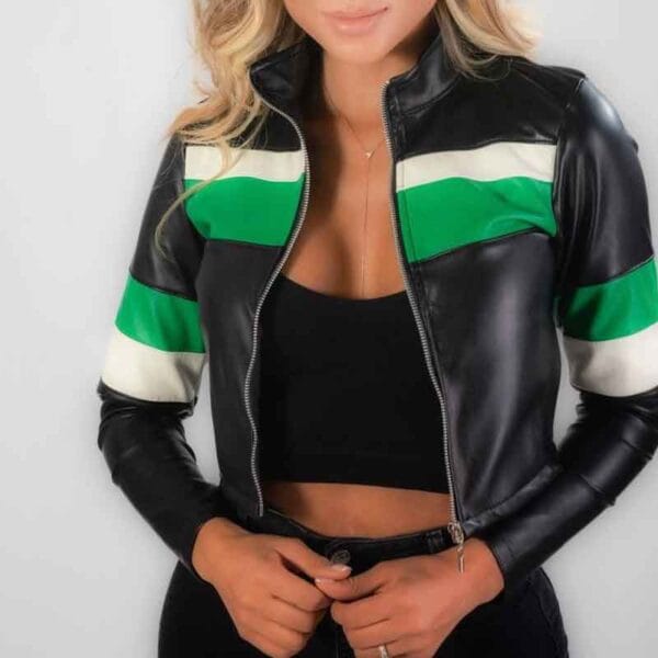 Chaqueta Negra Para Mujer Combinada En Cuero Tex