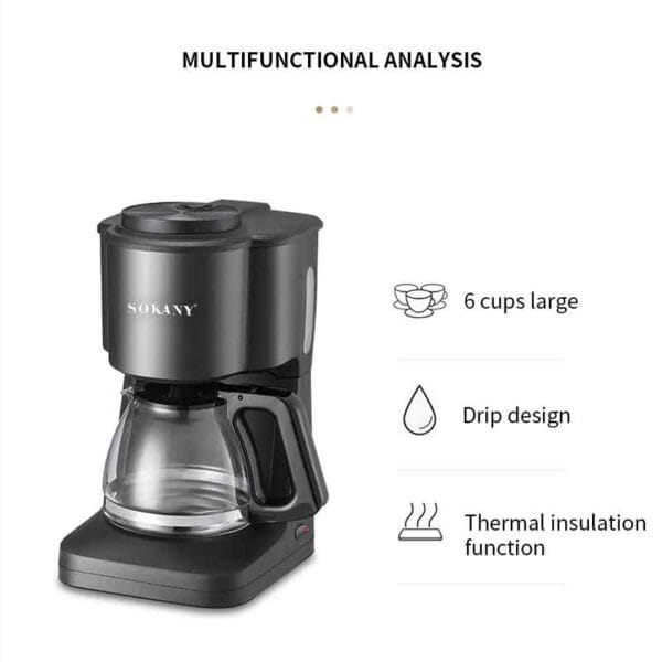 Cafetera Eléctrica Sokany Semiautomática 6 Tazas 900 ml - Image 3