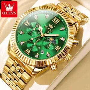 Reloj Olevs Dorado Original G15 Fondo Verde