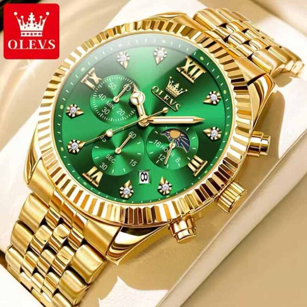 Reloj Olevs Dorado Original G15 Fondo Verde