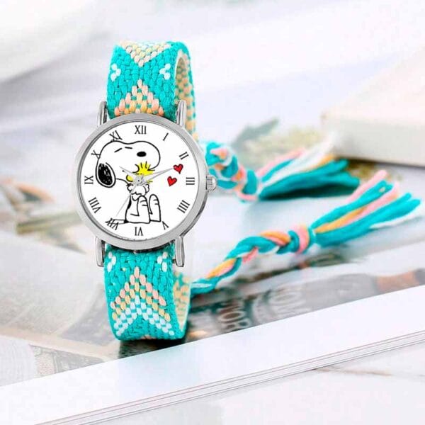 Reloj Snoopy Mujer Plateado Pulso Tejido | Lanshoppe