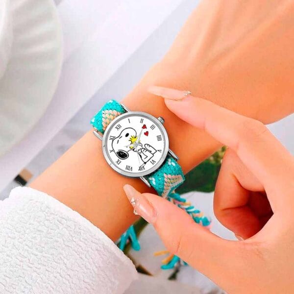 Reloj Snoopy Mujer Plateado Pulso Tejido | Lanshoppe-02